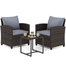 Wicker Bistro Conversation Set of 3 With Outdoor Glass Coffee Table