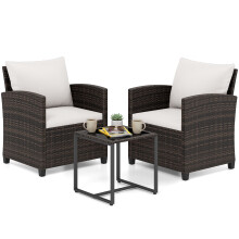 Wicker Bistro Conversation Set of 3 With Outdoor Glass Coffee Table