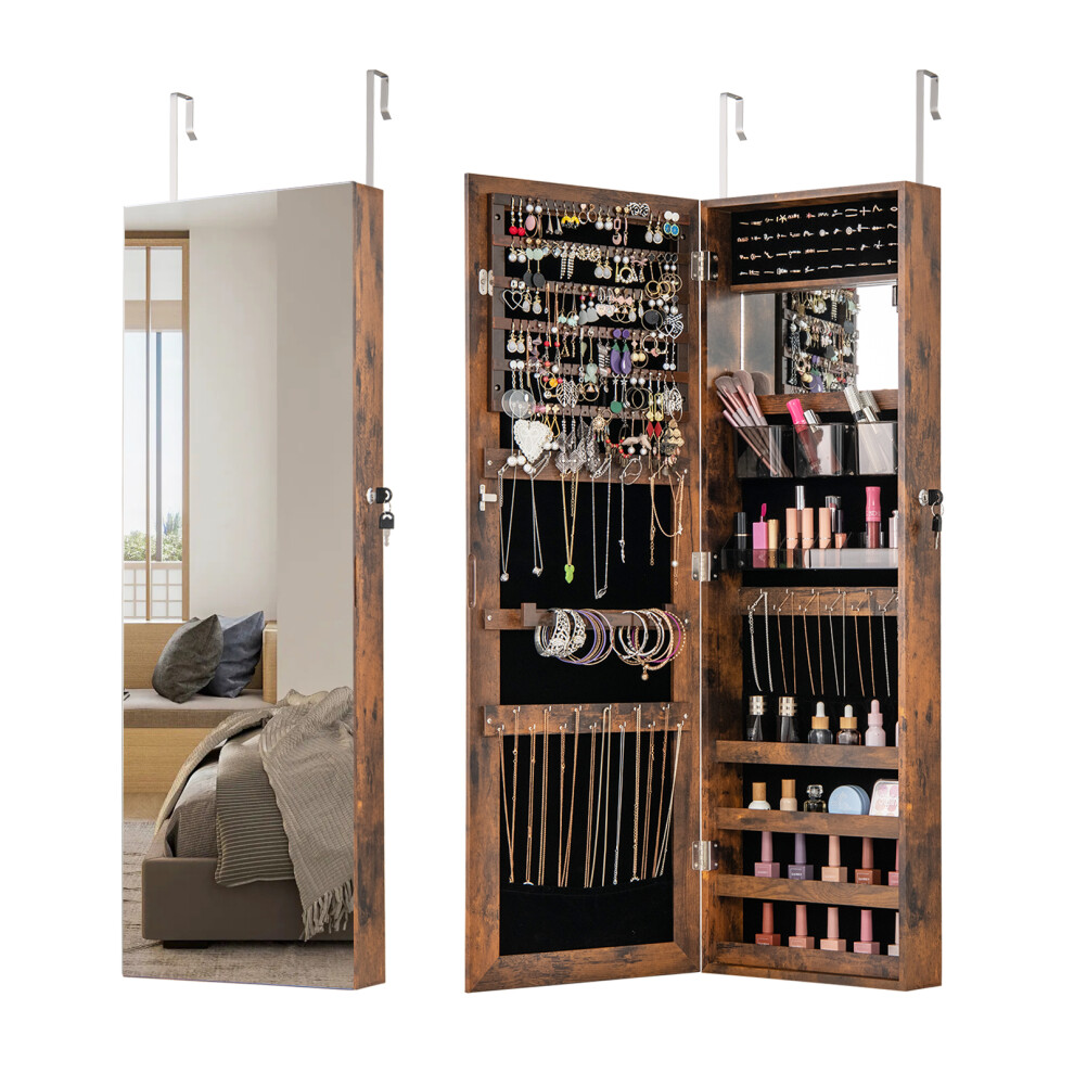 Costway 110 Cm Jewellery Armoire Wall/Door Mounted Full-Length Mirror Cabinet