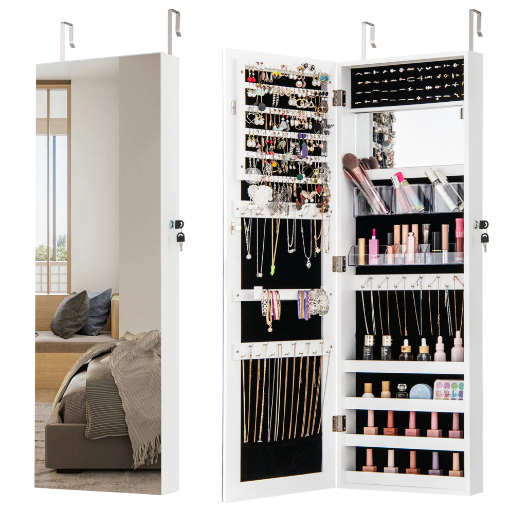 Costway 110 Cm Jewellery Armoire Wall/Door Mounted Full-Length Mirror Cabinet