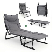 Folding Camping Cot Padded Adjustable Single Sofa Metal Chaise Lounger