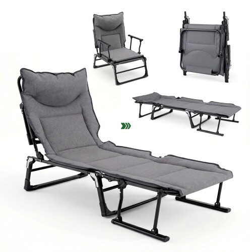 Costway Folding Camping Cot Padded Adjustable Single Sofa Metal Chaise Lounger