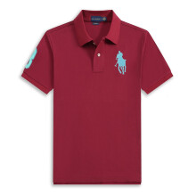 (Bordeaux, L) T-shirt Polo Homme en Coton Ă Manches Courtes Logo Grand Pony
