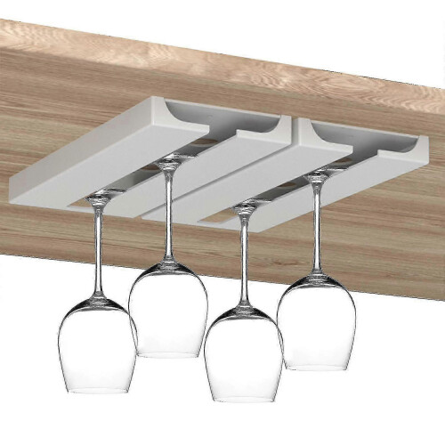(White, 2pcs) Kitchen Hanging Wine Glass Holder for 100/200g Load, Fits Multiple Cup Styles