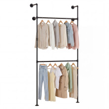 227 cm Wall Mounted Clothing Rails 2 Hanging Rods for Wardrobe Retail Display