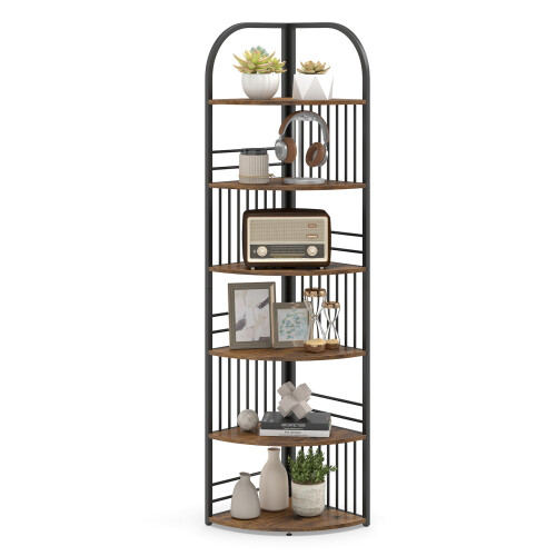 Costway 181.5 cm Tall Corner Bookcase 6-Tier Vertical Display Rack Plant Stand