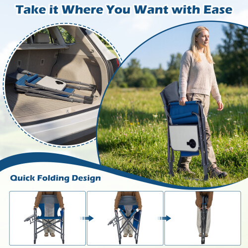 Costway Folding Camping Chair Oversized Portable Directors Chair With Side Table 2