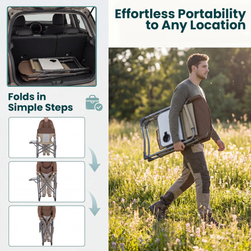 Costway Folding Camping Chair Oversized Portable Directors Chair With Side Table 2