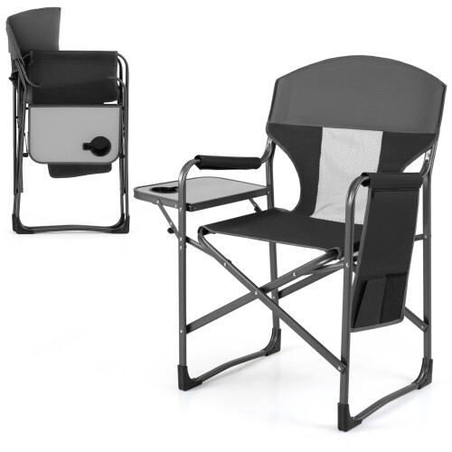 Costway Folding Camping Chair Oversized Portable Directors Chair With Side Table 1