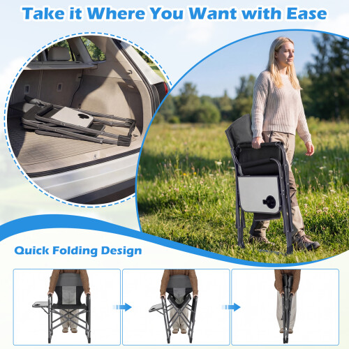 Costway Folding Camping Chair Oversized Portable Directors Chair With Side Table 2
