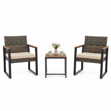 Outdoor Bistro Set of 3 PE Wicker Patio Conversation Set With Cushions