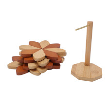 Wooden Trivet Set with Stand 5 Pack