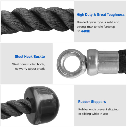 Black Nylon Pull Down Rope 440lb Gym