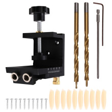 Fickhålsborrstyrning Dowel Jig, Aluminium Snedhålslokaliserare Borrsats Woodworker DIY-Verktyg med 9 mm Borr Svart