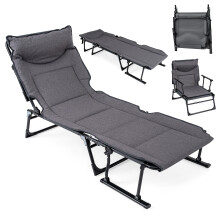 Folding Camping Cot 6-Position Adjustable Single Sofa Chaise Lounger Outdoor Indoor