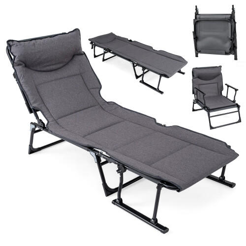 Costway Folding Camping Cot 6-Position Adjustable Single Sofa Chaise Lounger Outdoor Indoor