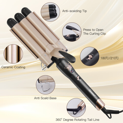 Hatteker 3Barrel Curling Iron 25mm Diameter Ceramic-Coated 2Temperature Settings 1