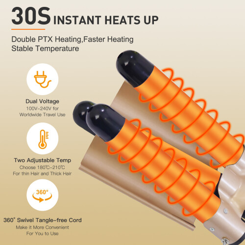 Hatteker 3Barrel Curling Iron 25mm Diameter Ceramic-Coated 2Temperature Settings 2