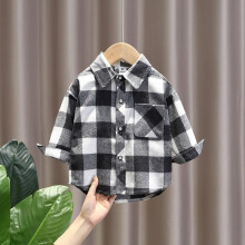 (Black, 130cm) Boys plaid shirt 2026 spring and autumn new fashion style baby long-sleeved shirt baby casual top