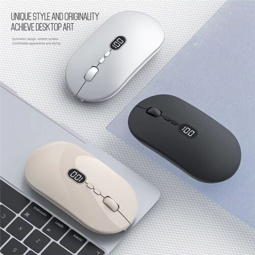 Wireless Computer Mouse with Battery Level Visible Rechargeable 2.4G Portable USB Mouse Silent Click for PC Laptop B