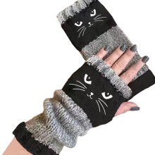 Knit Gloves Perfect for Winter Sports-cat cat head black