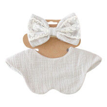 Fashionable Infant Drool Bib and Lace Bowknot Headwear Soft-M