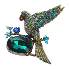 Exquisite Crystal Parakeet Brooch Retro Design-Green