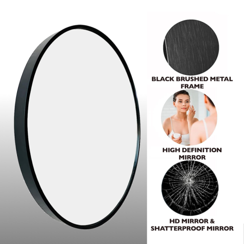 Round Wall Mirror Black Frame Minimalist Design for Bathroom Home Decor 2