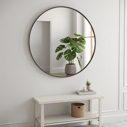 Round Wall Mirror Black Frame Minimalist Design for Bathroom Home Decor 1