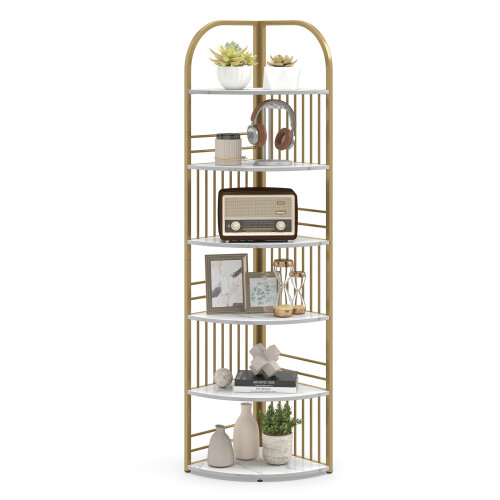Costway 181.5 cm Tall Corner Bookcase 6-Tier Vertical Display Rack Plant Stand