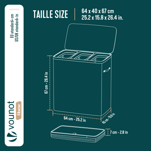 VOUNOT 170L Laundry Basket with Lid, Foldable Hamper with Removable Bag, Beige 2