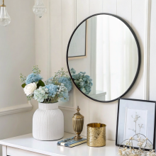 Round Wall Mirror Black Frame Minimalist Design for Bathroom Home Decor