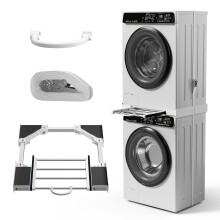 Universal Washer Dryer Stacking Kit with Pull Out Shelf, Adjustable Laundry Stacker Frame with Ratchet Strap