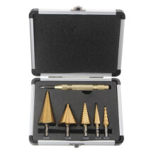 5PCS Step Drill Bit Set, HSS Drill Bits, Automatic Center Punch, Shaped Split Tip, W/Aluminum Case, Step Bits for Metal