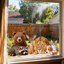 (D21917--30*60cm) Forest animal electrostatic sticker glass showcase sliding door home decoration glass sticker double-sided visual pvc
