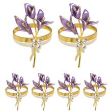6PCS Gold Lily Napkin Rings Metal Napkin Ring Holders for Wedding Party Holiday Banquet Christmas Dinner,A