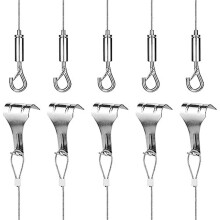 5Pcs Picture Hanging Wire Kit, 2M x Φ1.5mm Stainless Steel with Wire Adjustable Hook and Rail Moulding Hook A