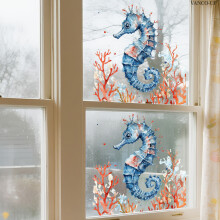 (D21951--30*30cm*2pcs) Marine animal seahorse electrostatic stickers for window sliding doors home decoration glass stickers double-sided visual pvc
