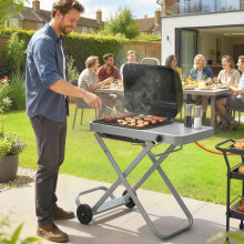Outsunny Foldable Gas BBQ Barbecue Grill with Side Table, 2.5 kW, Black