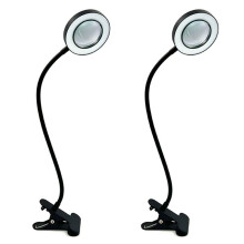 48 LED Desk Lamp Clip with 5X Magnifying Glass Light 360 Adjustable 3 Modes LED Desk Light for Bed Desk Work Crafts-2PC