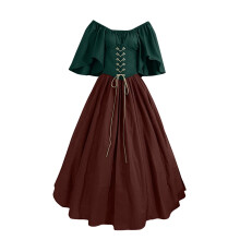 Damenkostüm Mittelalterkleid mit Korsett Halloween-grünbraun S