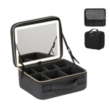 Travel Cosmetic Bag with LED Mirror Makeup Bag - Rechargeable Light-up Mirror, Adjustable Dividers,Multi-compartments,Professional Vanity Bag