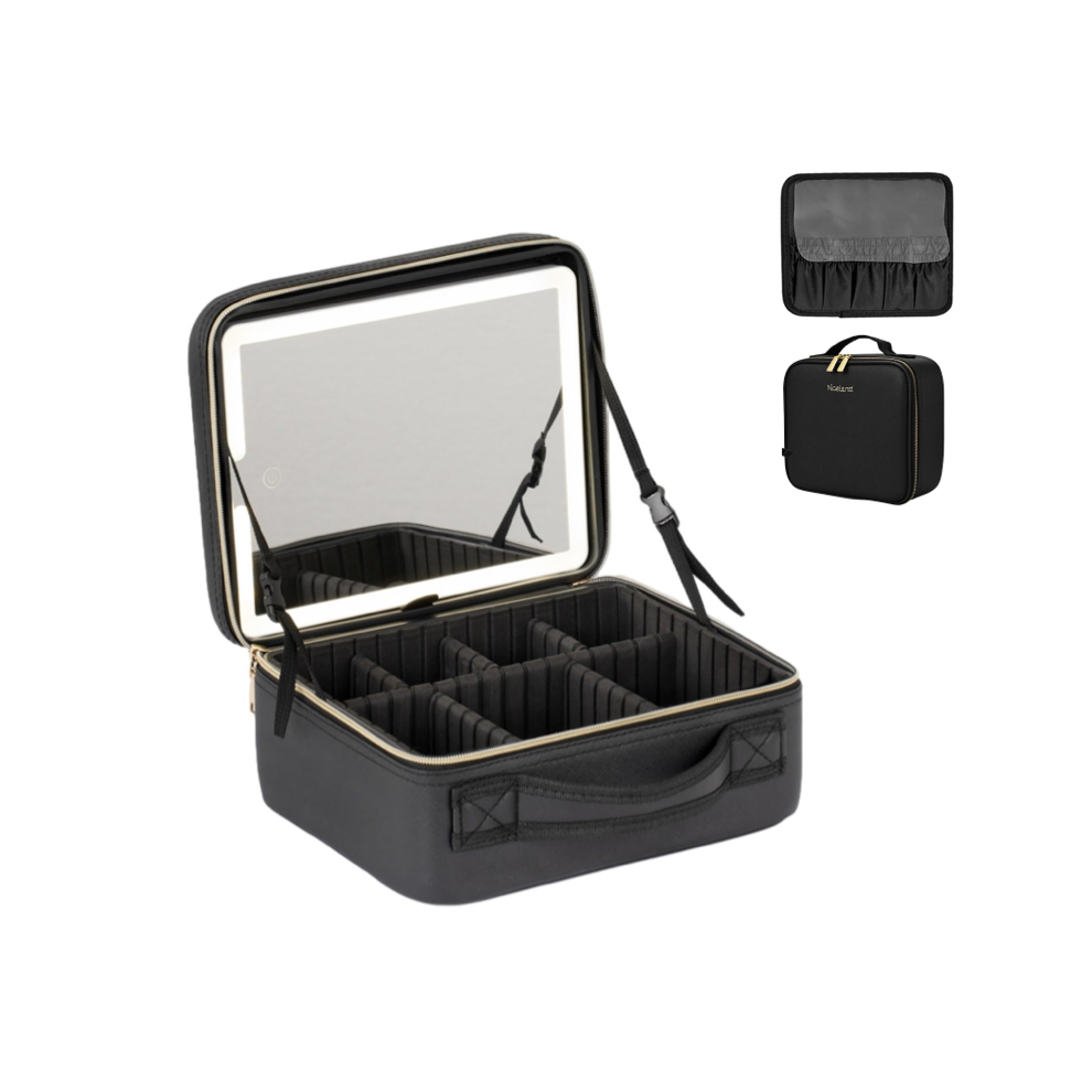 Kokoma Light Travel Cosmetic Bag With Led Mirror Makeup Bag - Rechargeable -Up Mirror, Adjustable Dividers,Multi-Compartments,Professional Vanity Bag