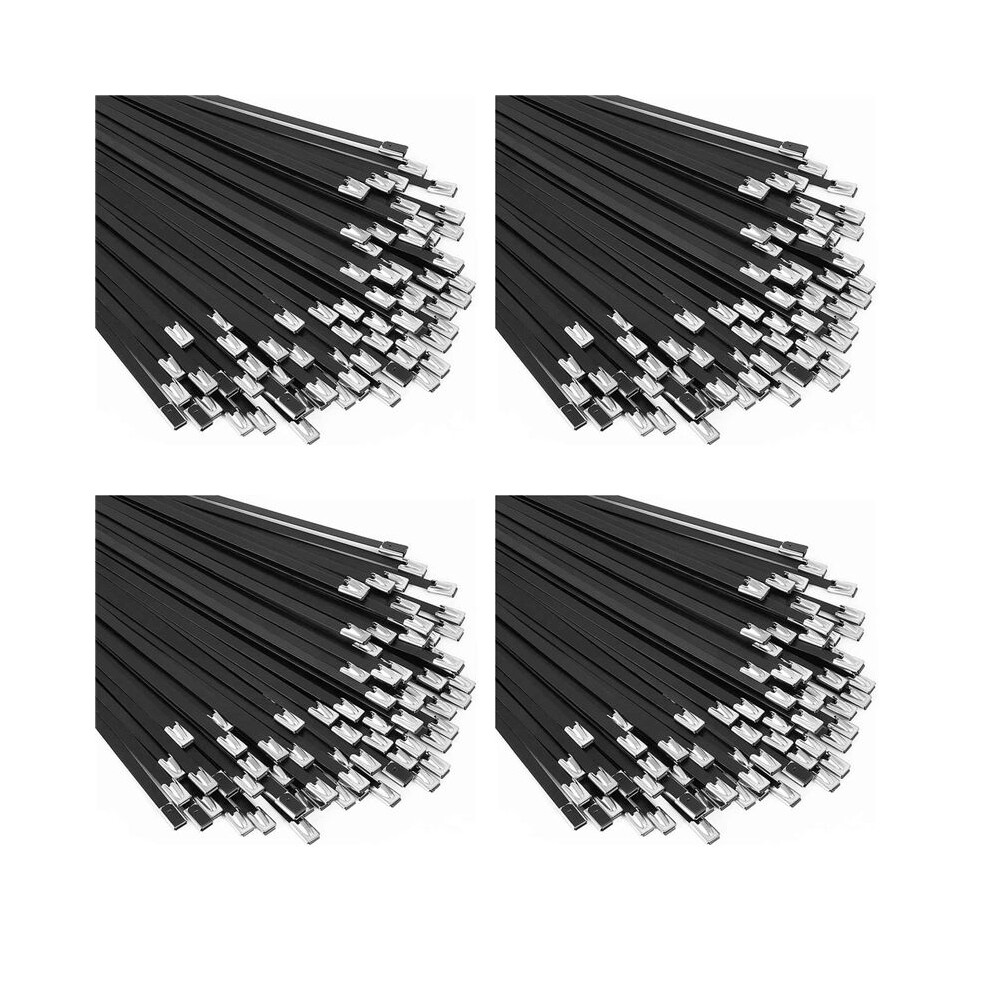 Metal Zip Ties Black 400Pcs 11.8 Inch 304 Stainless Steel Epoxy Coated Cable Tie For Machinery, Vehicles, Farms, Cables 6031281822122