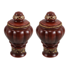 2Pcs Brown Wooden Curtain Rod Finials Vintage Decorative Rod End Caps
