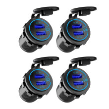 4X 12V USB Outlet, Dual QC 3.0 USB Car Charger with ,36W USB Waterproof Power Outlet Charger(with 1.1Inch Puncher)