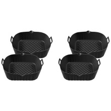 4x Air Fryer Silikongryta med Handtag, 8,6 Tums åTeranvändbara Air Fryer-Foder Värmebeständig Non-Stick Air Fryer-, Svart