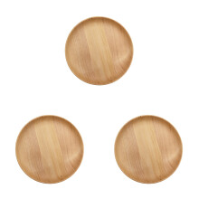 3Pcs Wooden Dinner Plates Round Eco-Friendly Light Brown Dinnerware