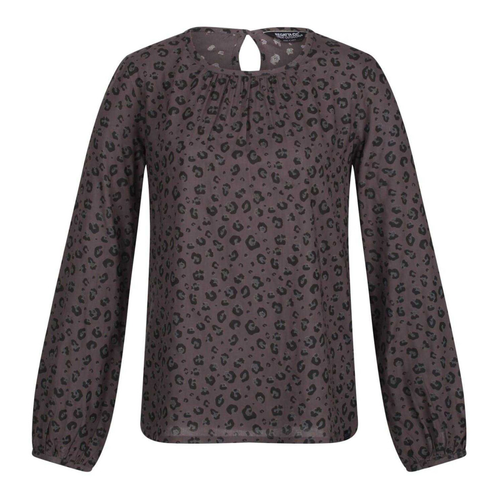 Regatta (8 Uk, ) Womens/Ladies Hadria Leopard Print Keyhole Long-Sleeved Blouse Black