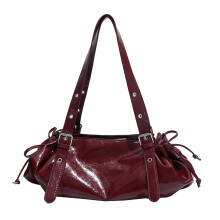 Stylish Pleated Underarm Bag Lightweight Shoulder Bag-Burgundy